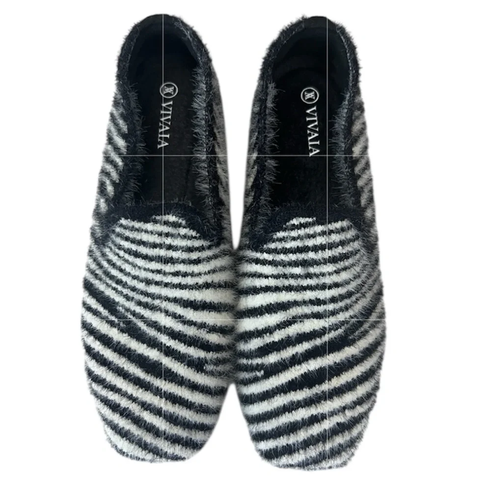 Vivaia Samantha Squared Toe Faux‎ Mink Knit Zebra Loafers Size 36.5